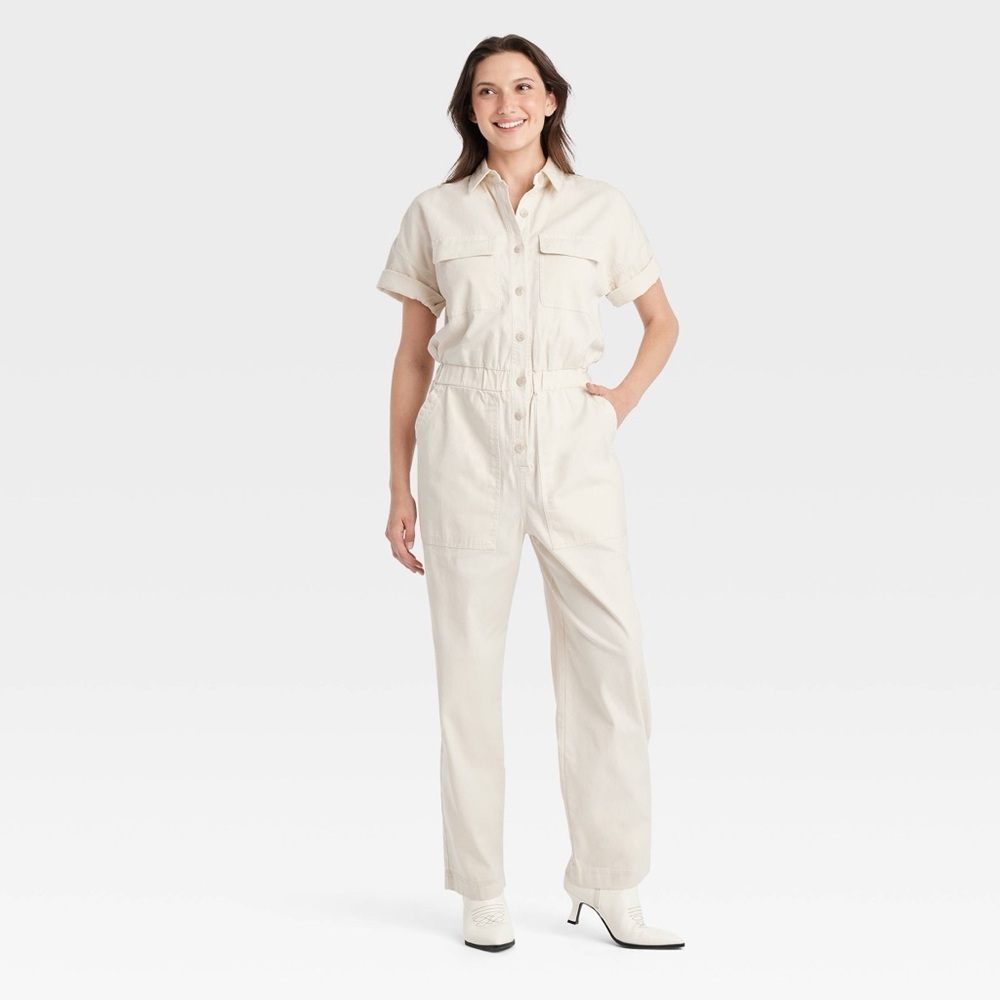 NWT Universal Thread Cream Button-Front Utility Boilersuit Jumpsuit | size 4